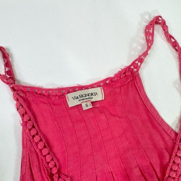 Via Signoria Dress Women Small Pink Sleeveless Scoop Neck Mini Linen Boho beach - Picture 5 of 8